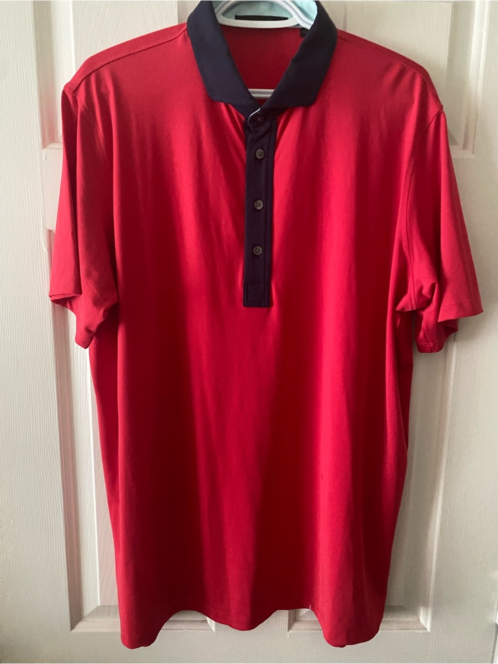 Men's Red Polo Shirt with Purple Collar